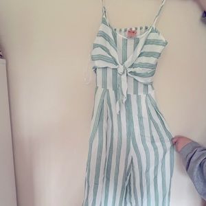 White and green wide leg jumpsuit
